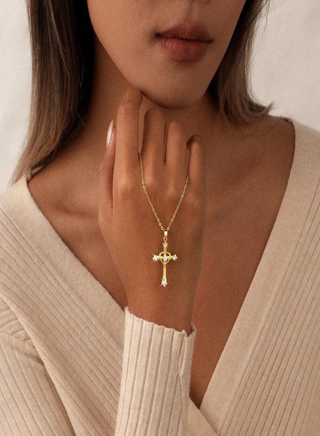 BBV Cross Necklace for Women Dainty Gold Plated O-Link Chain with CZ Heart Cross Pendant Non-Tarnish Trendy Minimalist Choker Necklace Easter Christian Baptism Faith Jewelry Gift - Image 3